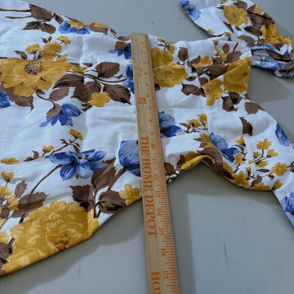 Reformation Belgium Linen Floral Midi Dress Josie Size 4 White Blue Slit - Picture 12 of 15